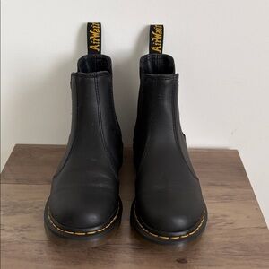Dr. Martens Black Leather Chelsea Ankle Boots with Yellow Stitching